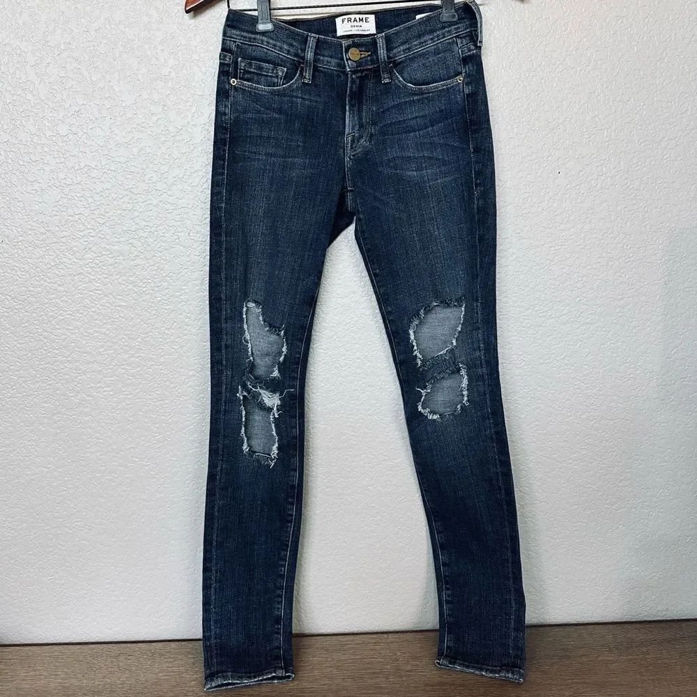 Frame Denim Le Skinny de Jeanne Women's Distressed Cropped Jeans 24